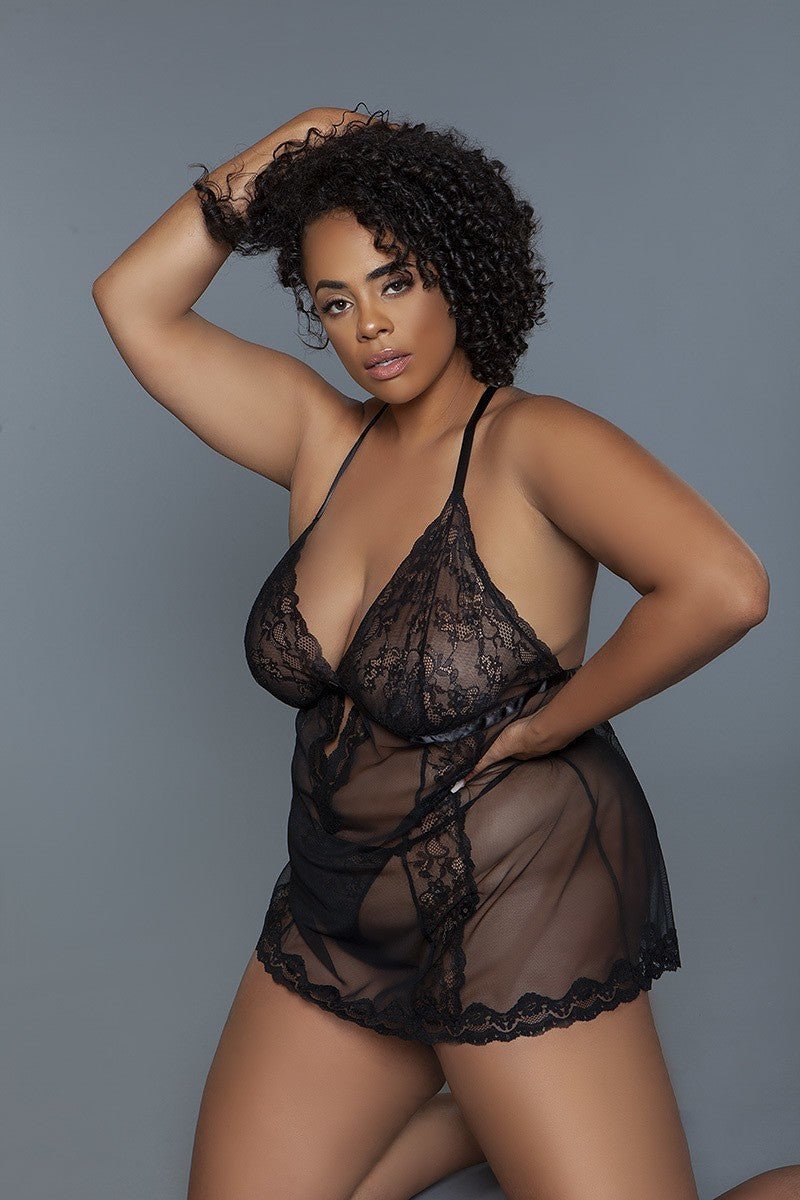 Curves Spice Lace And Mesh Plus Sheer Babydoll - ShopRbls