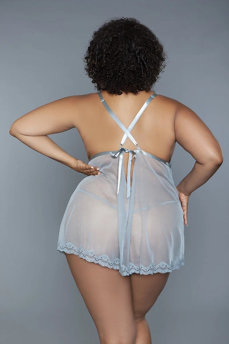 Curves Spice Lace And Mesh Plus Sheer Babydoll - ShopRbls