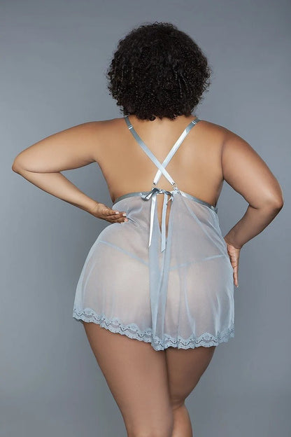 Curves Spice Lace And Mesh Plus Sheer Babydoll - ShopRbls