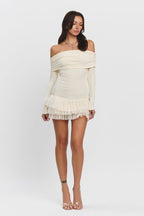 Cynthia Foldover Off Shoulder Sleeve Ruffle Hem Mini Dress