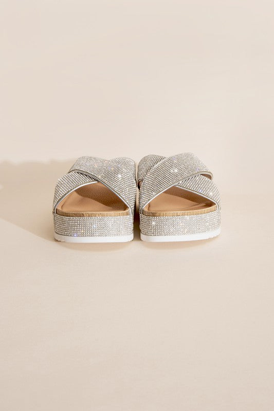 Unicorn Glitter Rhinestone Platform Slides