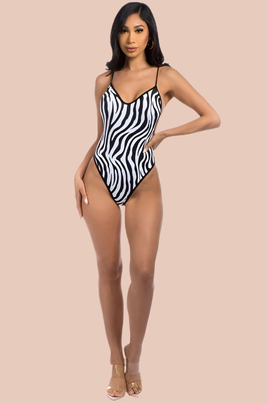 Savannah Zebra Print High Leg One Piece Swimsuit