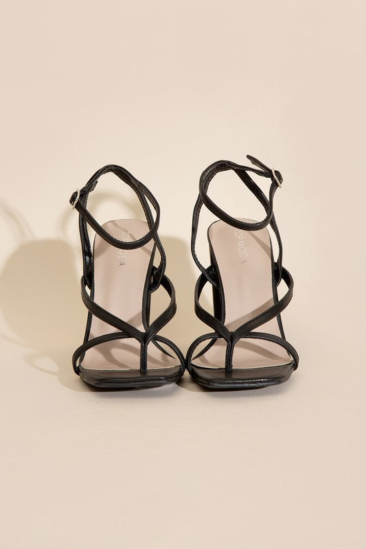 Aisha Square Toe Strappy High Heeled Sandals