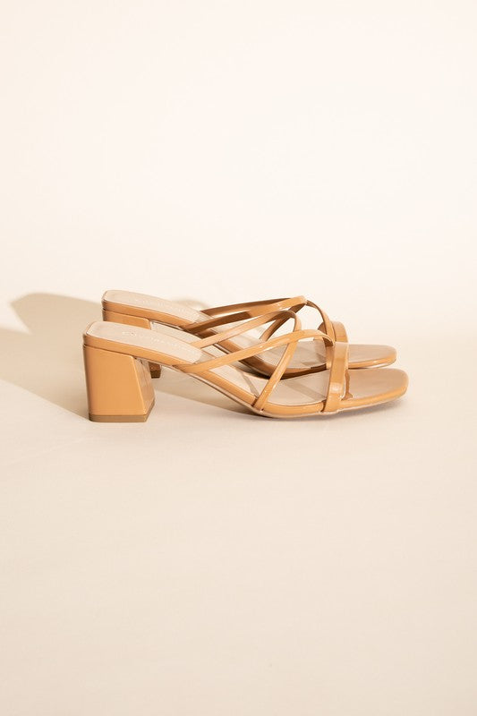 Nina Cross Strap Block High Heel Mule Sandals