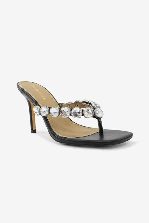 Princessa Rhinestone Studded Thong Strap High Heel Mules