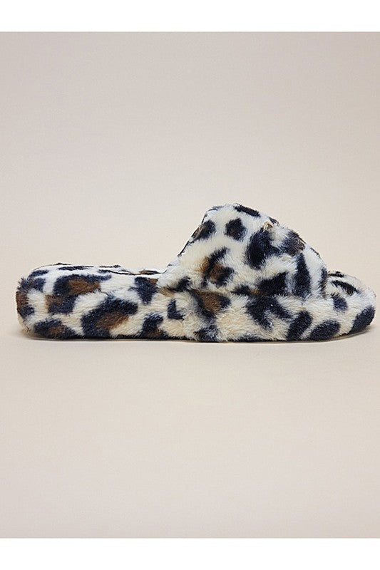 Feeling Feline Leopard Print Faux Fur Slippers