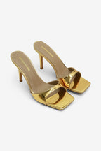 Carolina Square Toe Patent Slip On Mid Heel Mules