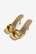 Carolina Square Toe Patent Slip On Mid Heel Mules