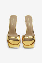 Carolina Square Toe Patent Slip On Mid Heel Mules