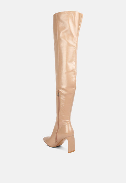 Mimi Patent Pu Block Heel Over The Knee Boots