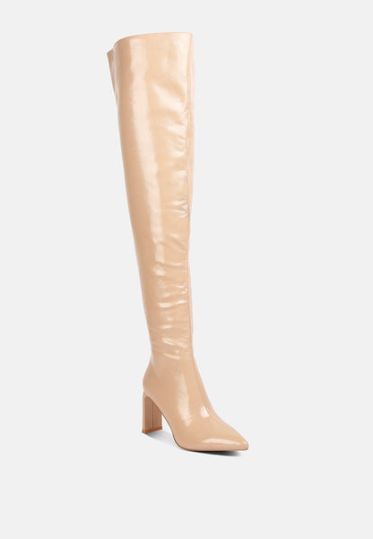 Mimi Patent Pu Block Heel Over The Knee Boots