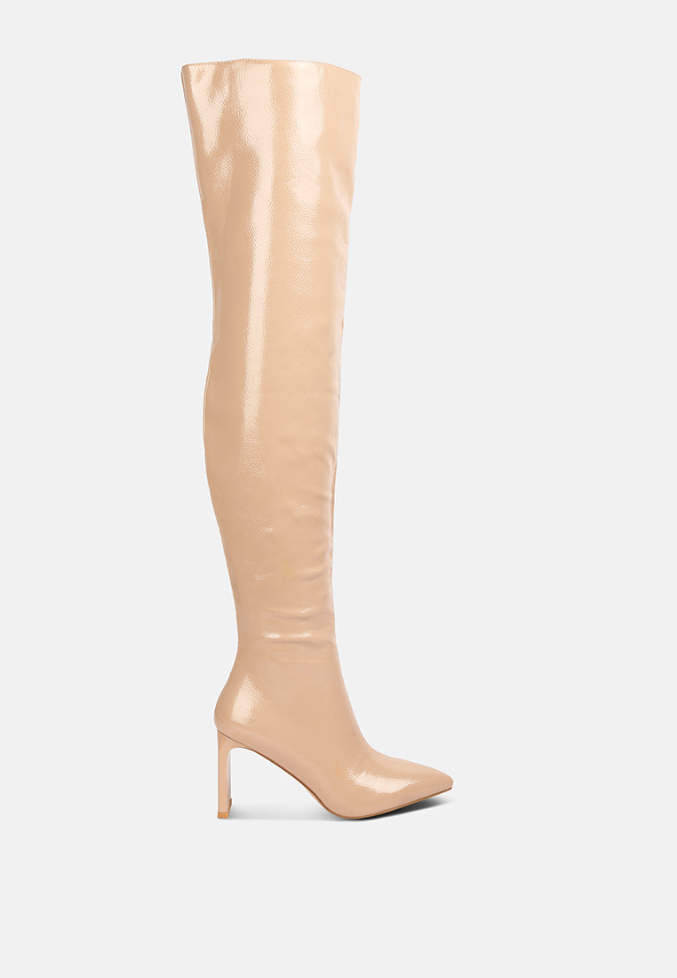 Mimi Patent Pu Block Heel Over The Knee Boots