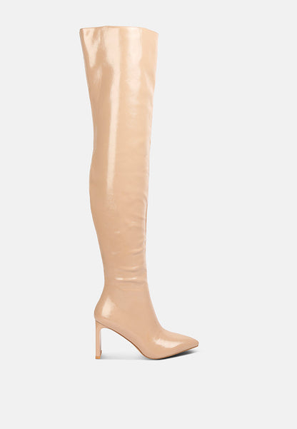 Mimi Patent Pu Block Heel Over The Knee Boots