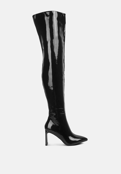 Mimi Patent Pu Block Heel Over The Knee Boots