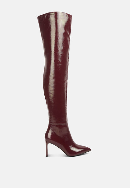 Mimi Patent Pu Block Heel Over The Knee Boots