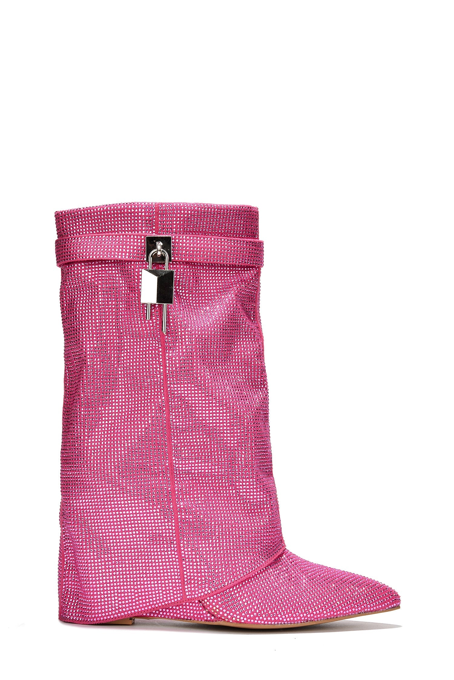 Lights On Rhinestones Studded Fold Over Mid Calf Boots