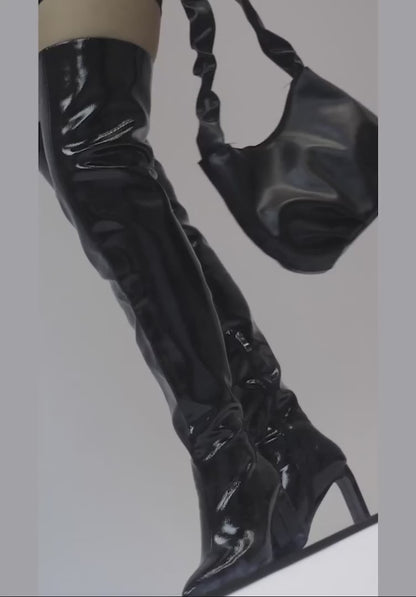 Mimi Patent Pu Block Heel Over The Knee Boots