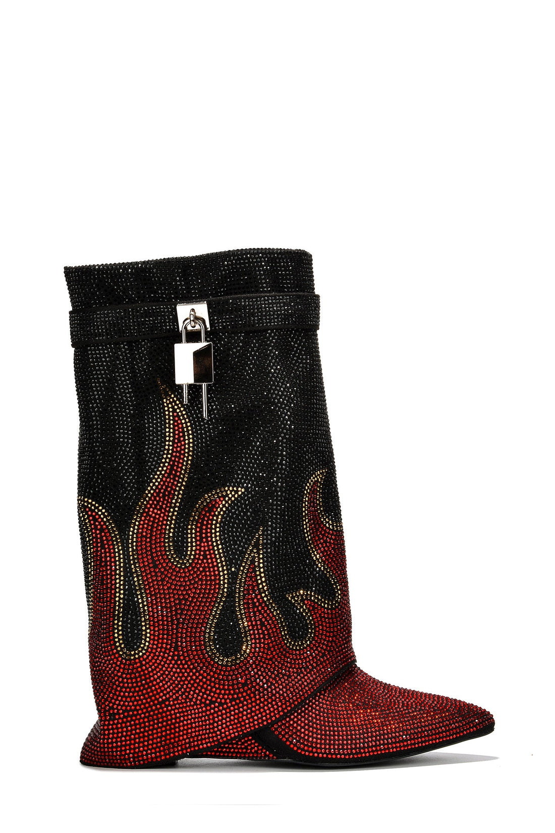 Lights On Rhinestones Studded Fold Over Mid Calf Boots