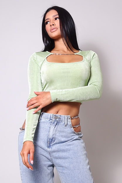 On The Scene Chain Trim Front Cutout Crop Top