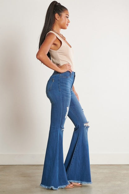 Always A Party High Waisted Distressed Flare Jeans