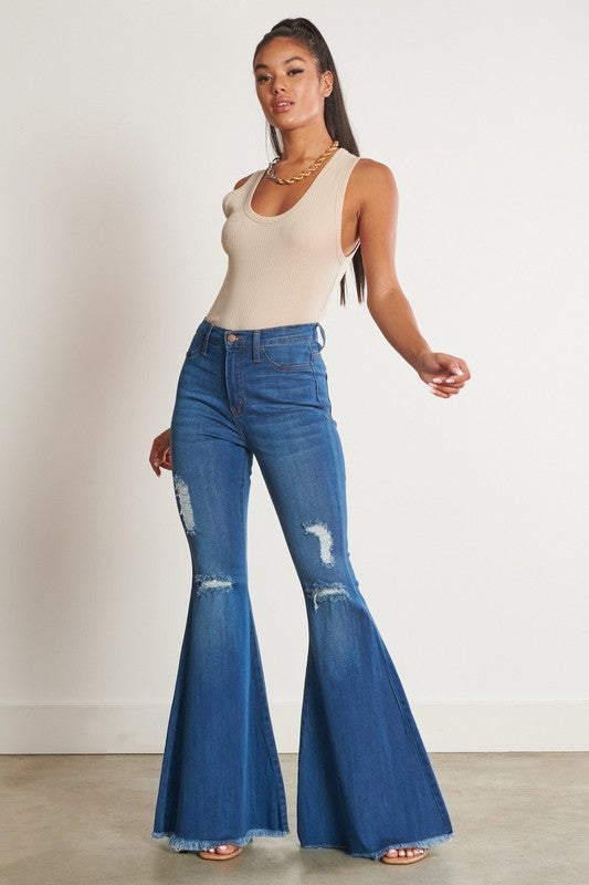Always A Party High Waisted Distressed Flare Jeans