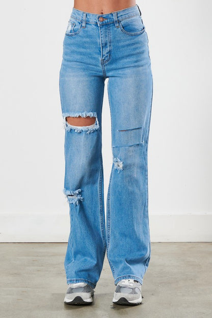 Brooklyn High Rise Distressed Wide Leg Jeans