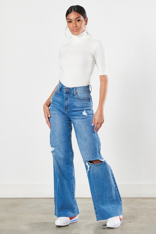 Fly Girl High Waist Distressed Wide Leg Jeans
