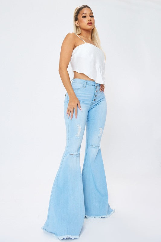 Curves Ahead High Rise Distressed Flare Jeans