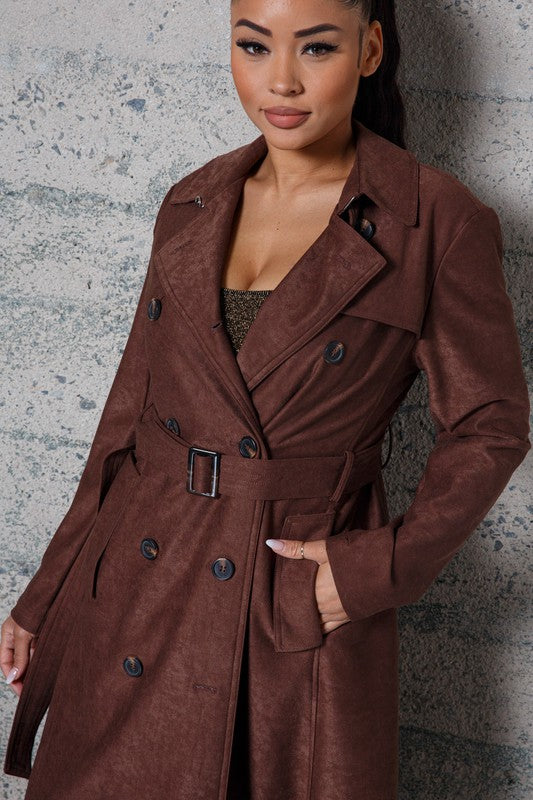 Model Vibes Button Up Belted Trench Coat