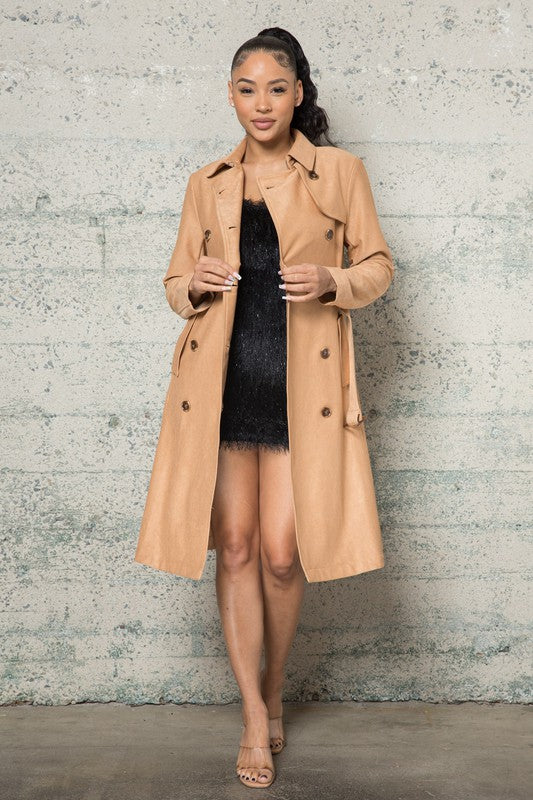 Model Vibes Button Up Belted Trench Coat