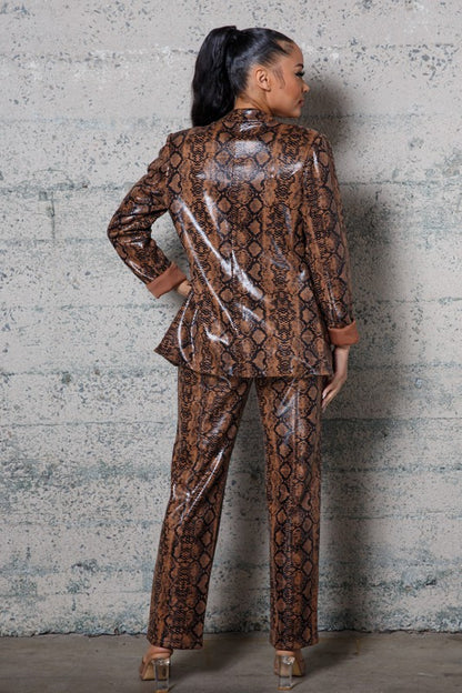 Iconic Snake Print Faux Leather Blazer