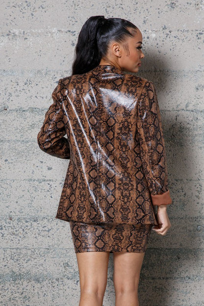 Iconic Snake Print Faux Leather Blazer
