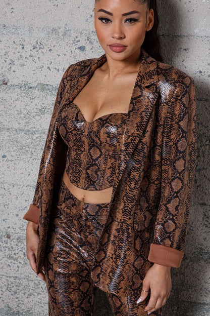 Iconic Snake Print Faux Leather Blazer