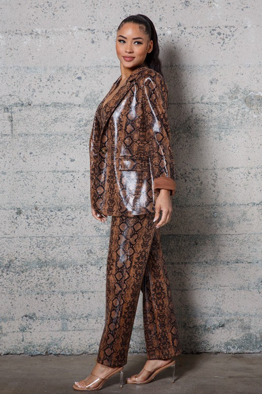 Iconic Snake Print Faux Leather Blazer