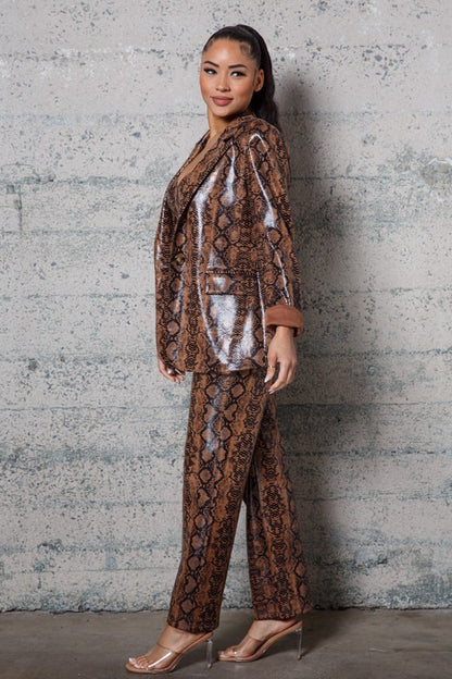 Iconic Snake Print Faux Leather Blazer