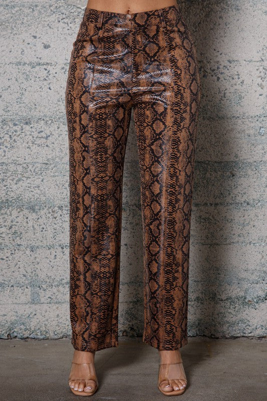Iconic Snake Print Faux Leather Pants