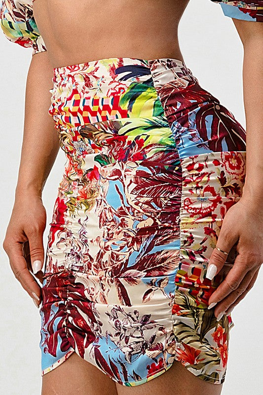 Cartagena Floral Print Crop Top And Skirt Set