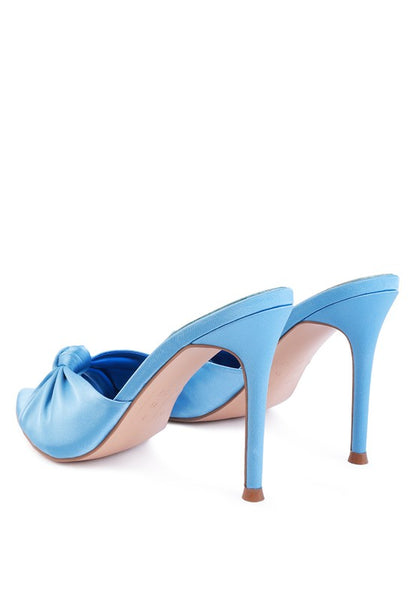 Bowie Satin Knot Pointed Toe Mule Heels