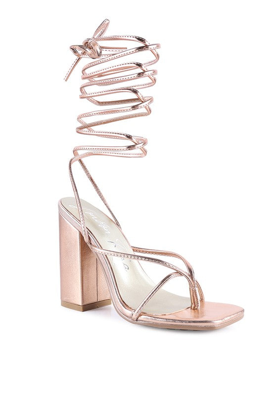 Square Toe Metallic Lace Up High Heels