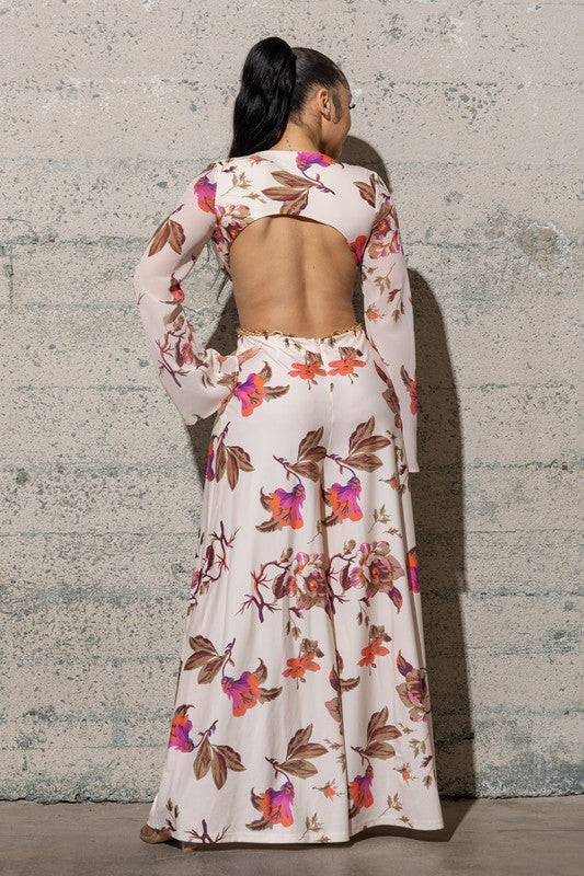 Tropical Dreams O Ring Cutout Flower Print Jumpsuit