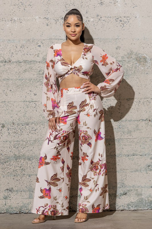 Tropical Dreams O Ring Crop Top And Wide Leg Pants