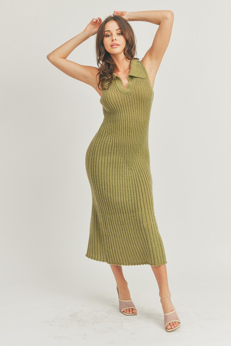 Wynona Polo Collar Sweater Knit Bodycon Midi Dress