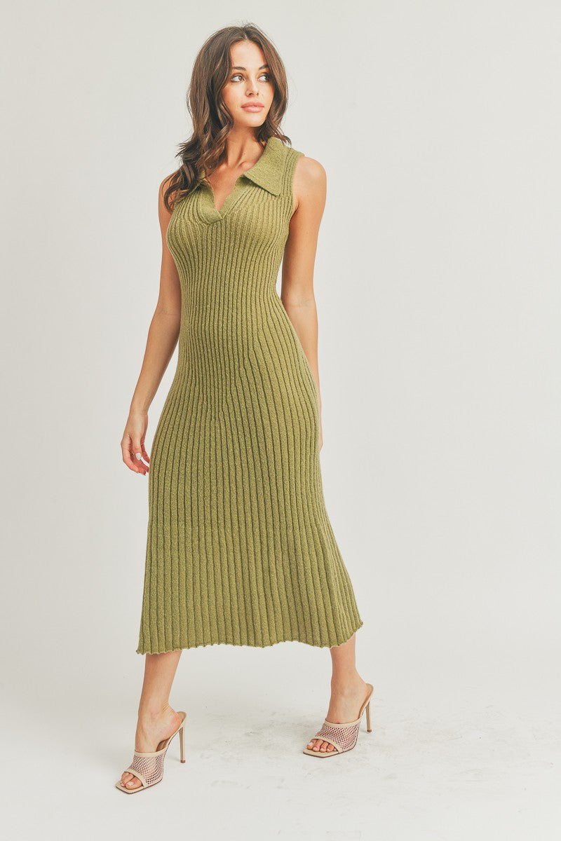 Wynona Polo Collar Sweater Knit Bodycon Midi Dress