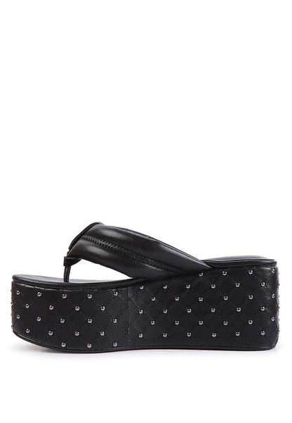 Pamela Rhinestone Quilted Platform Thong Sandals