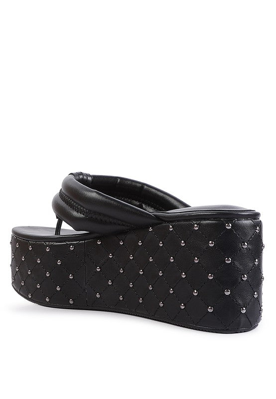 Pamela Rhinestone Quilted Platform Thong Sandals