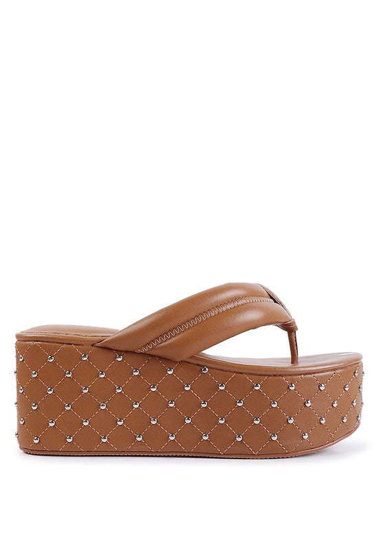 Pamela Rhinestone Quilted Platform Thong Sandals
