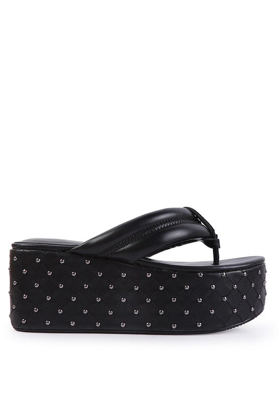 Pamela Rhinestone Quilted Platform Thong Sandals
