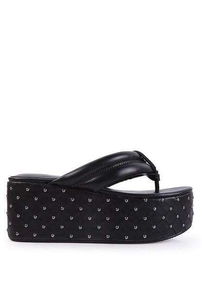 Pamela Rhinestone Quilted Platform Thong Sandals