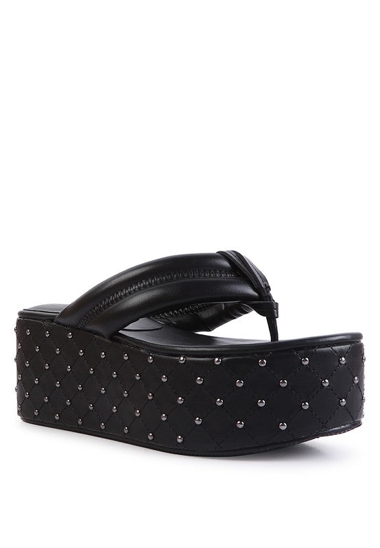 Pamela Rhinestone Quilted Platform Thong Sandals