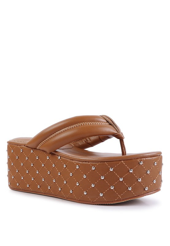 Pamela Rhinestone Quilted Platform Thong Sandals